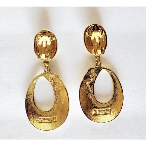 VINTAGE EDGAR BEREBI DANGLE EARRINGS ClIP GOLD TONE/ IVORY Excellent Condition - Picture 3 of 3